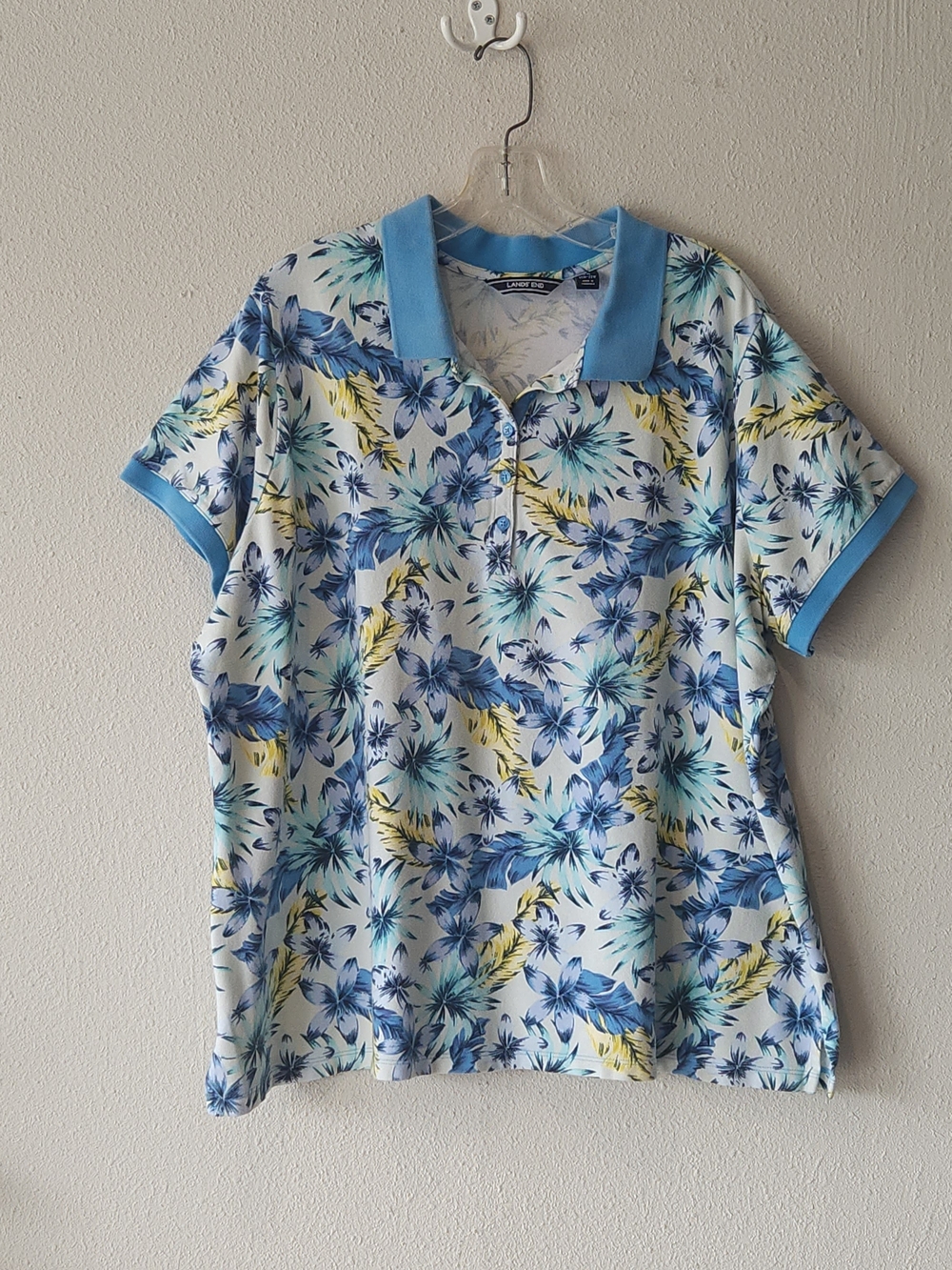 Lands' End Blue & Yellow Floral Polo Tee PLUS SIZE 2X